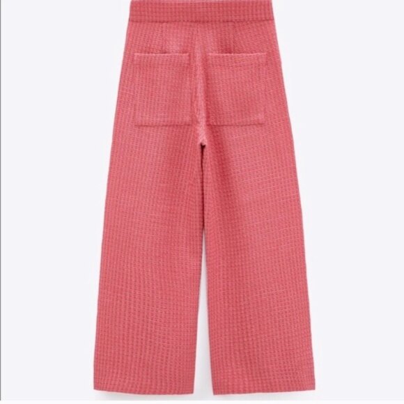 Zara Pink Textured High Waisted Wide Leg Cropped Pants XS - Picture 6 of 16